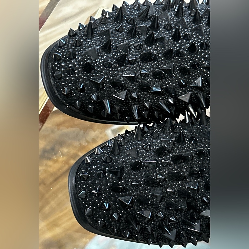 Black with Red Bottom Soles Spiked Studded Rivets Slip On Dress Shoes/Loafers 41 - Picture 6 of 16